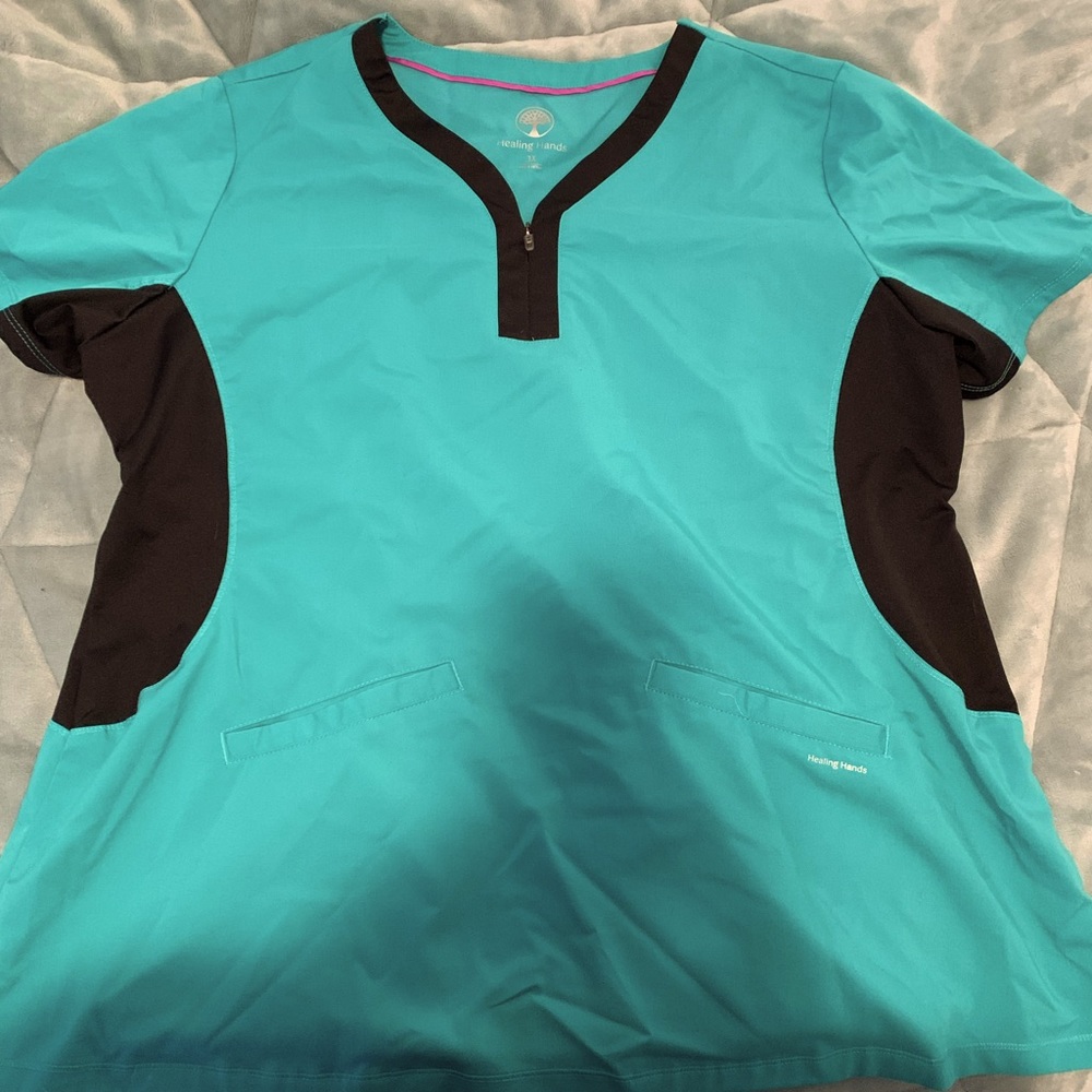 Healing hands teal/scrub green top 3x
